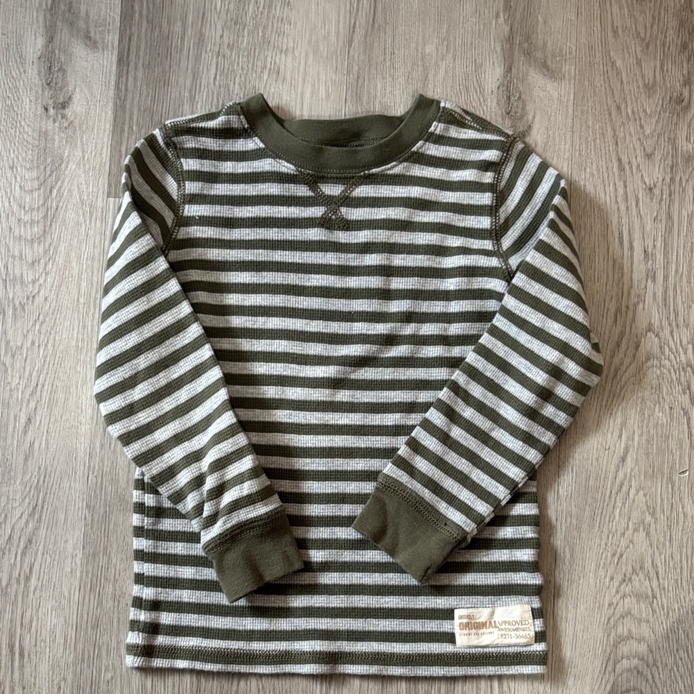 Carter's Olive and Gray Striped Long Sleeve Tee